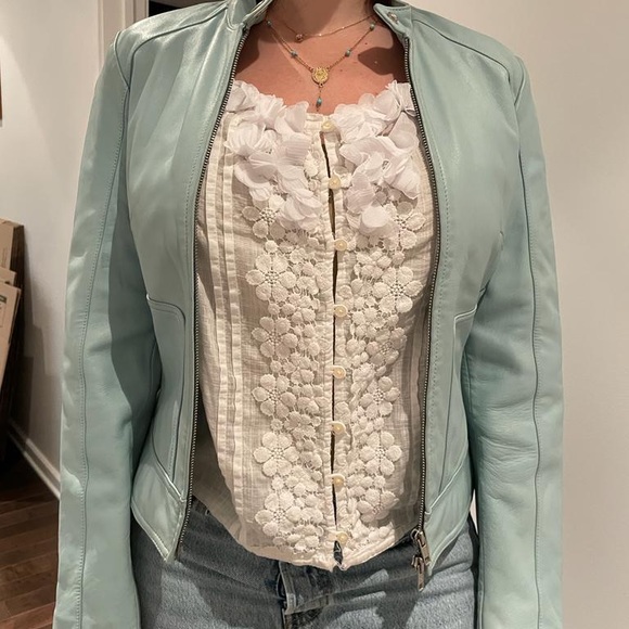 Light teal Leather jacket/Danier leather jacket/Washed blue leather jacked/Leath - Picture 8 of 8